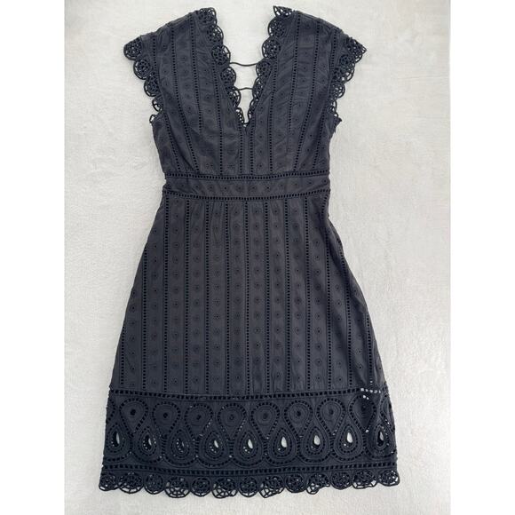 Opening Ceremony Black Lace Eyelet Sleeveless V-neck Dress Knee Length Sheath 8 - Picture 7 of 13